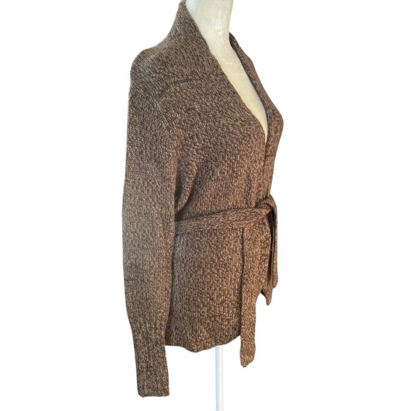 New York & Company women's M brown open front long sleeve tie cardigan sweater - Picture 3 of 10